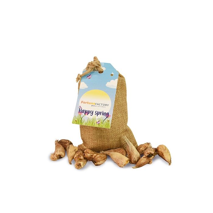 Jute zak met bollen medium met tag