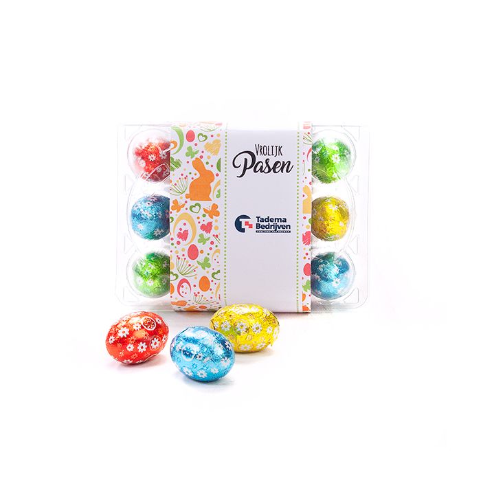 Transparant eierdoosje met praline eitjes