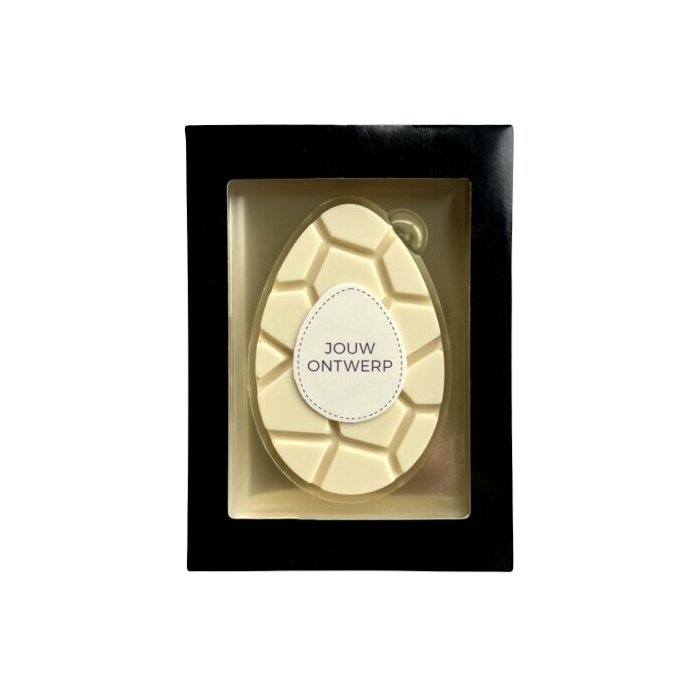 Chocolade paasei groot wit eigen ontwerp