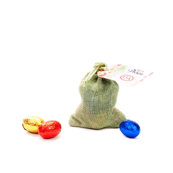 Jute zakje met paaseitjes - klein