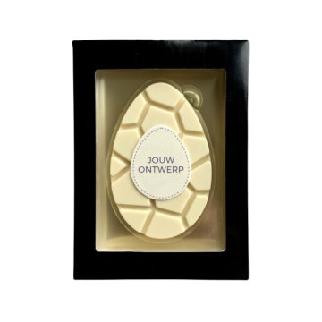 Chocolade paasei groot wit eigen ontwerp